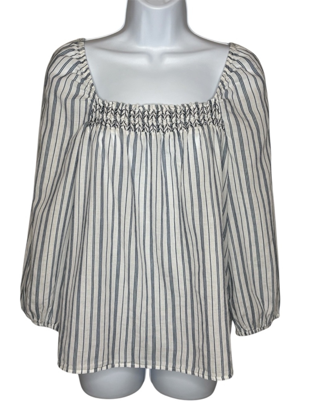 Banana Republic White Striped Smocked Square Neck Blouse Medium